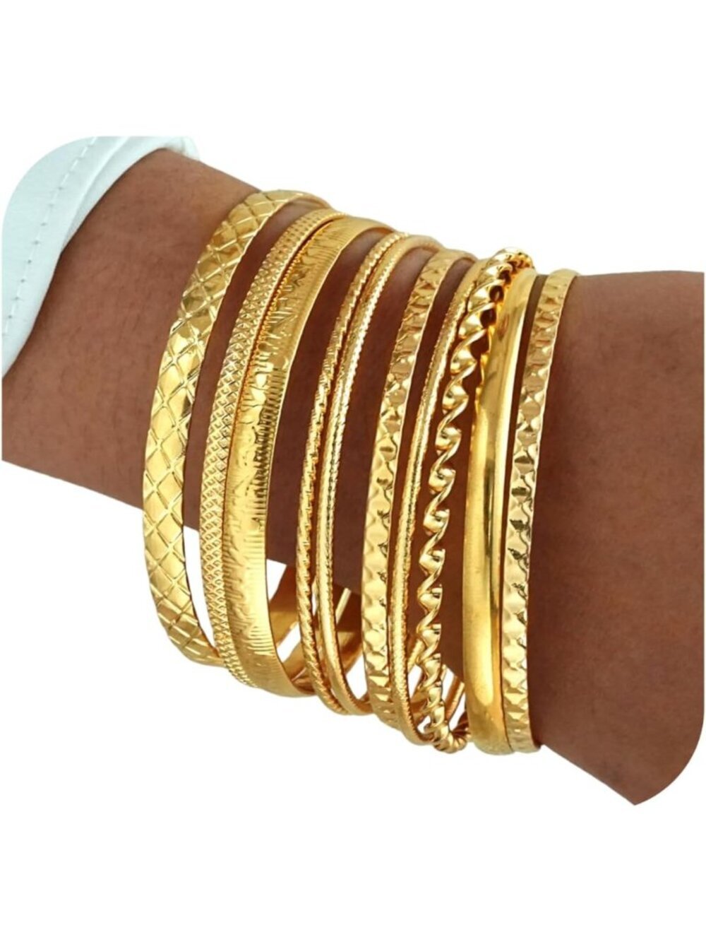 Women's Indian Bangles Set, Multi Layer Textured 14K Gold Plated Chunky Bracelet